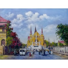 Hanif Shahzad, Saint Patrick's Cathedral, Saddar, Karachi, 27 x 36 Inch, Oil on Canvas, Landscape Painting, AC-HNS-112